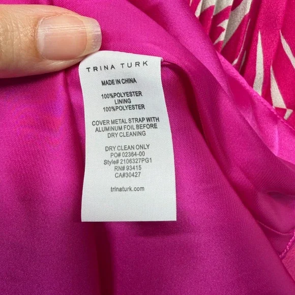 Trina Turk Pleated Halter Maxi Dress Pink Tropical Gold Strap M - Picture 9 of 12